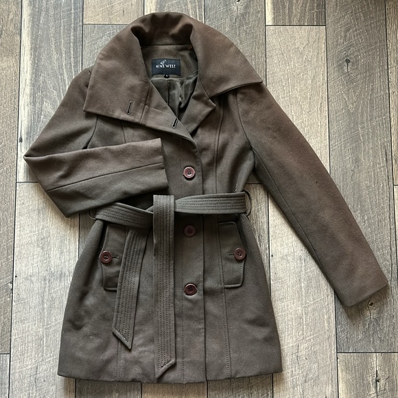 Nine West Olive Wool Pea Coat - Picture 4 of 16